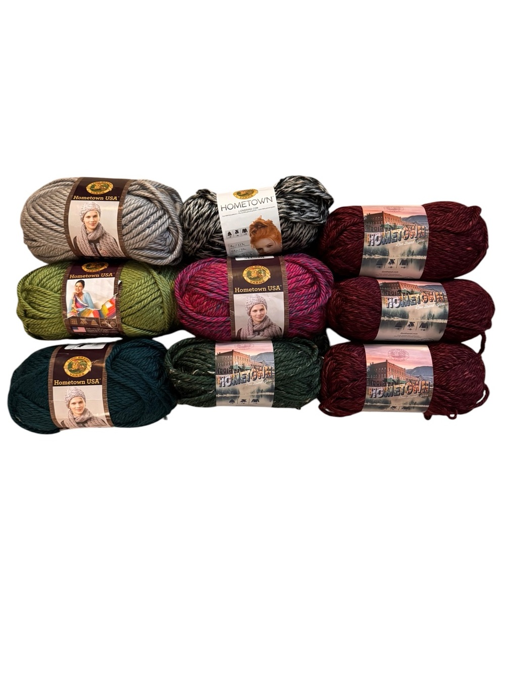 Lion Brand Hometown 6 Skeins Yarn 7 Colors Merlot Gray Pink Green Tweed 576 Yds